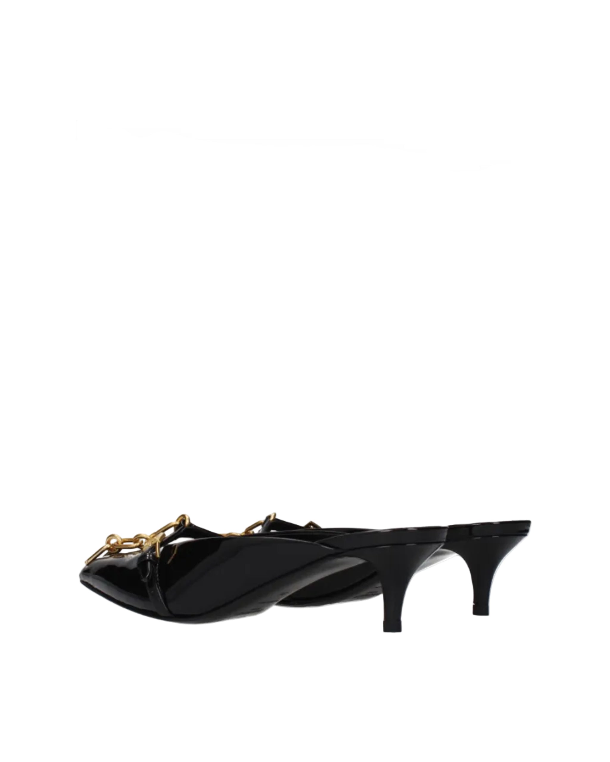 Balmain – Mule in Vernice Nera con Catena Dorata