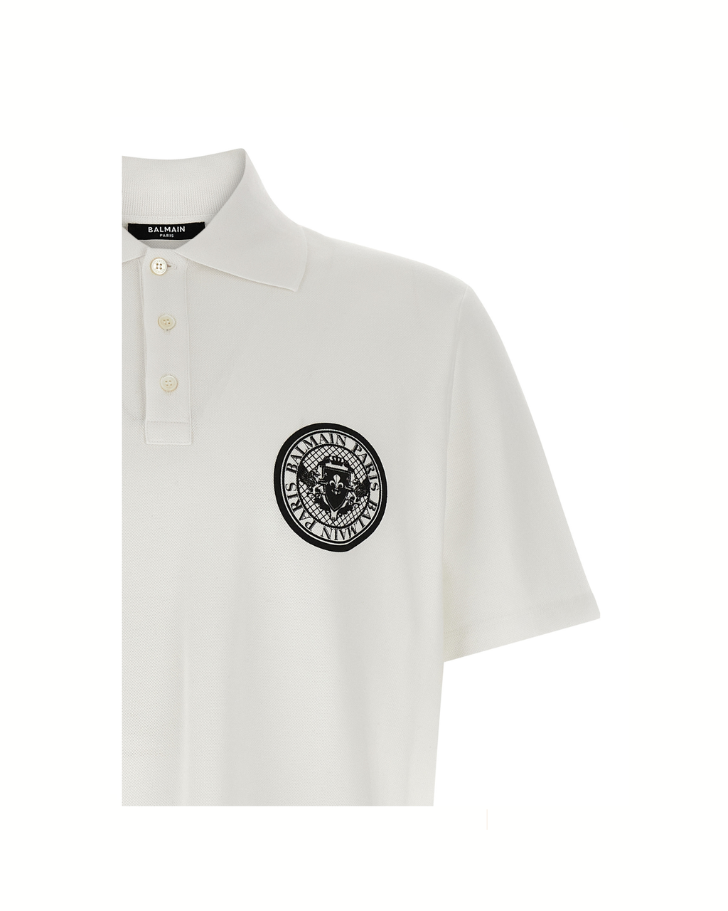 Balmain Piqué Cotton Polo Shirt Coin White/Black