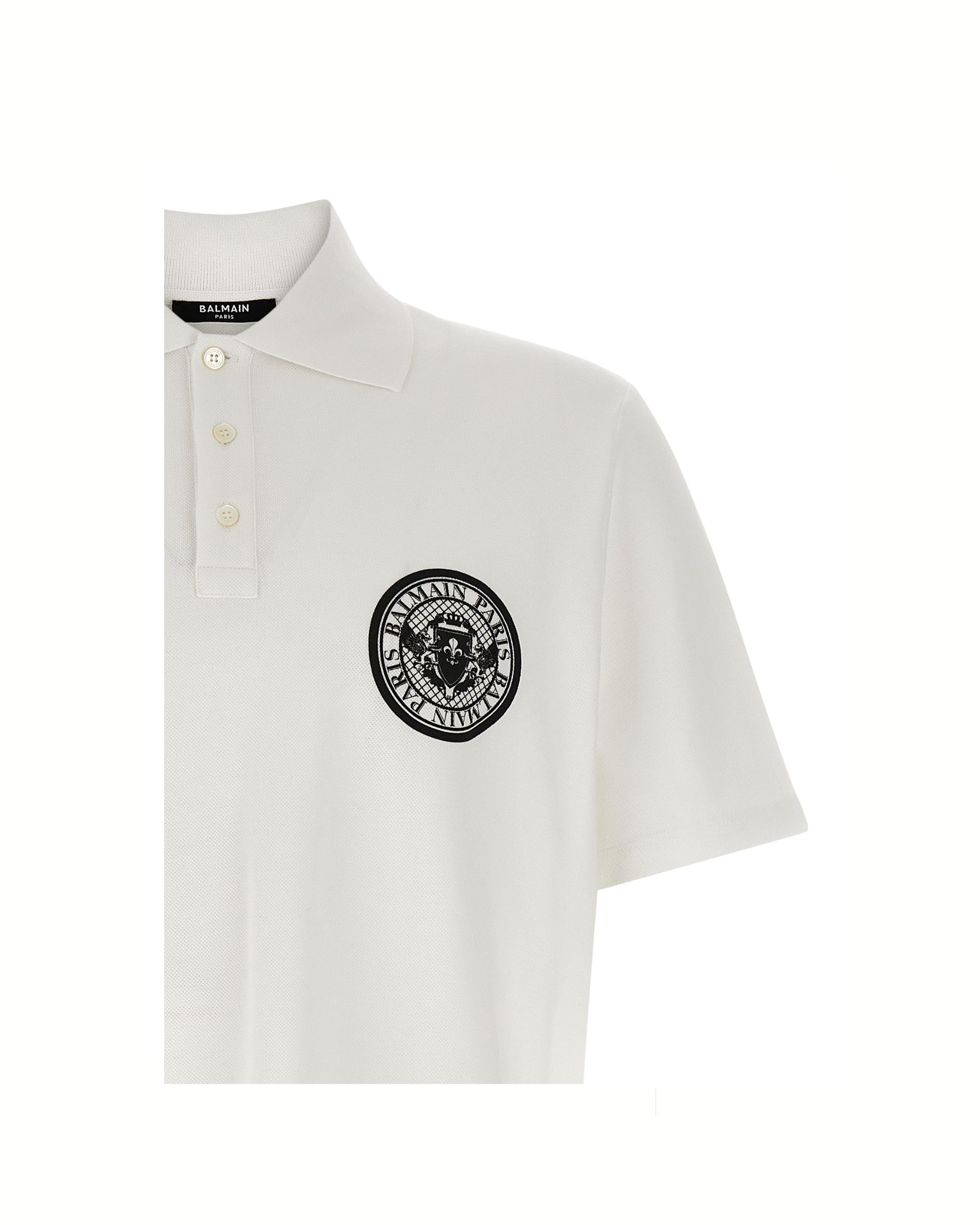 Balmain Piqué Cotton Polo Shirt Coin White/Black