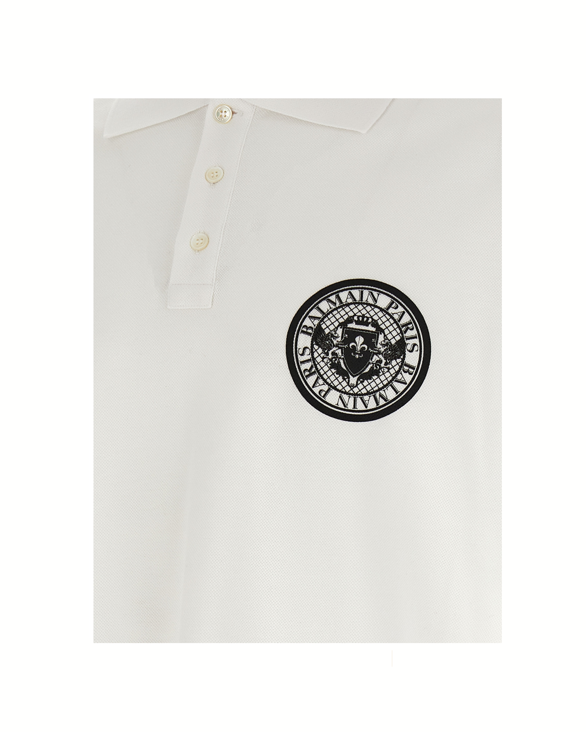 Balmain Piqué Cotton Polo Shirt Coin White/Black