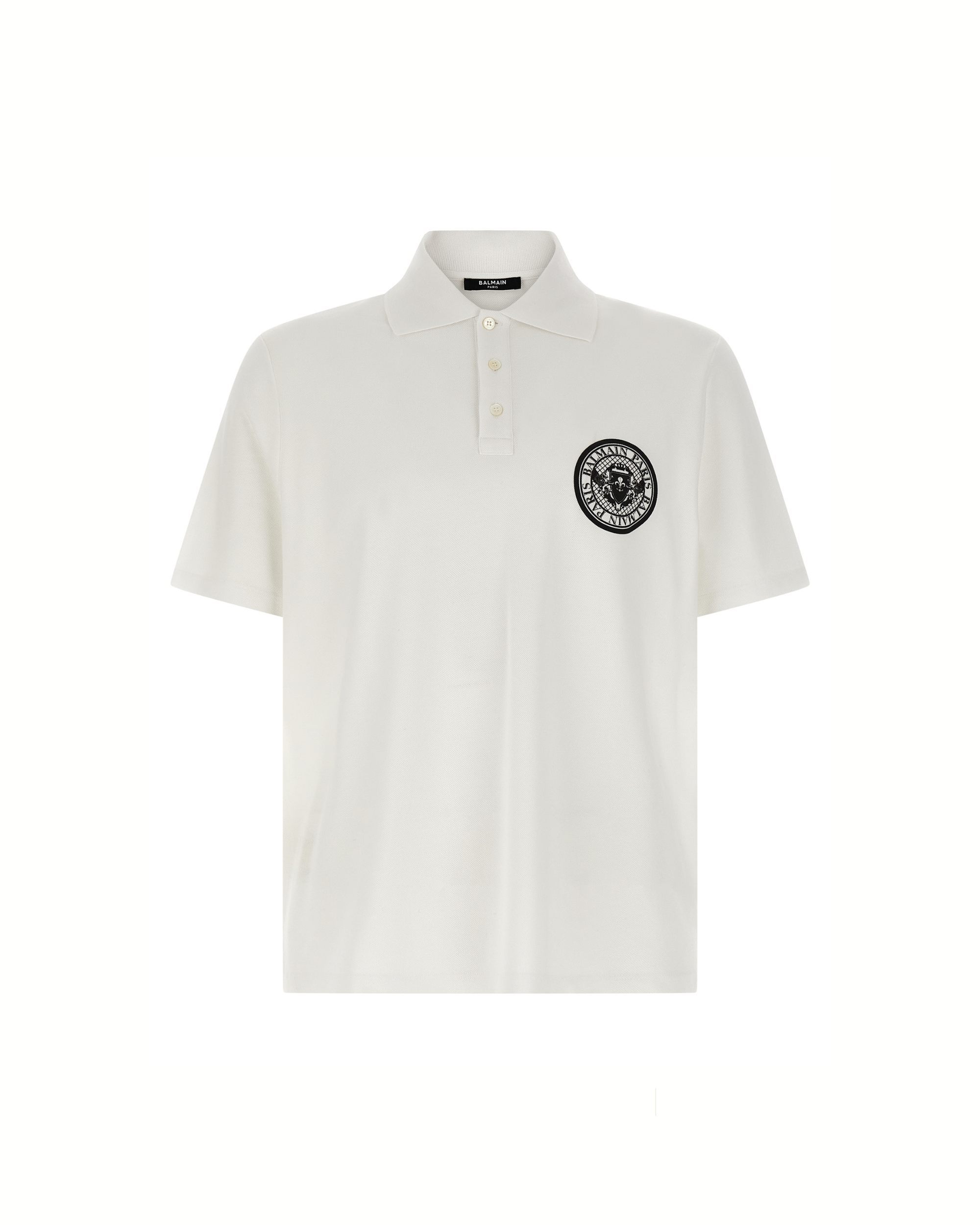 Balmain Piqué Cotton Polo Shirt Coin White/Black
