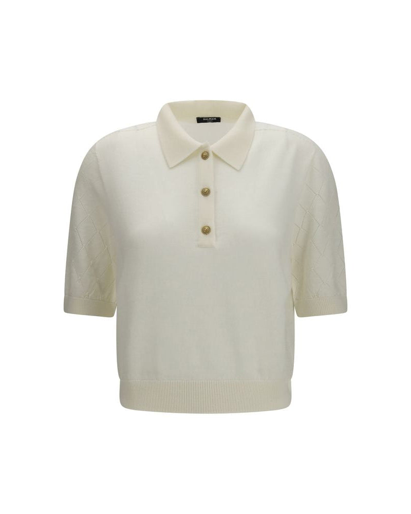 Balmain – Polo in Lana Merino con Bottoni Gioiello