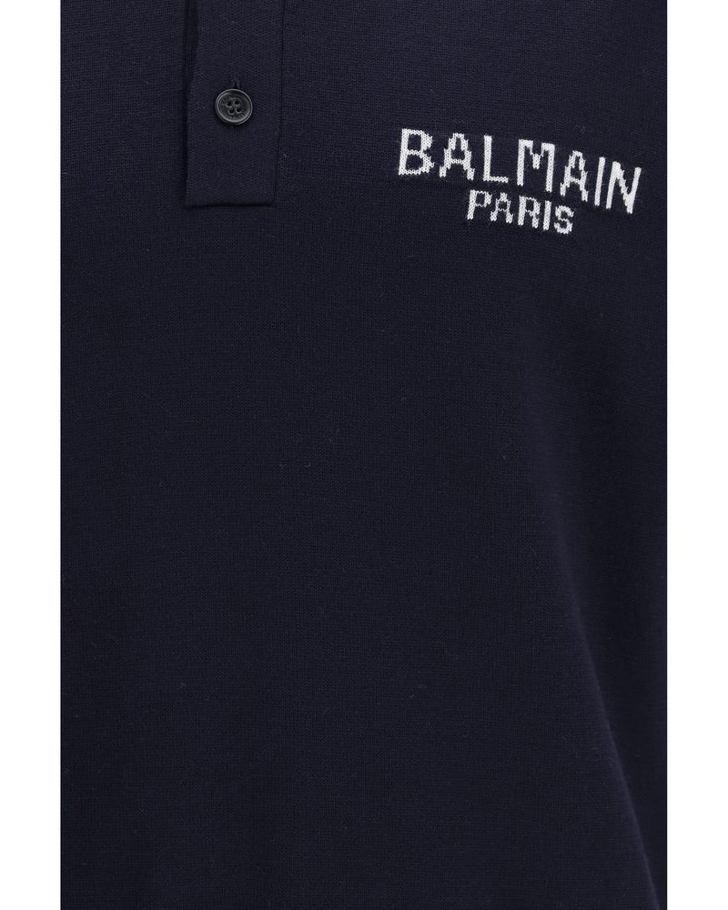 Balmain – Polo in Lana Merino con Logo Paris Ricamato