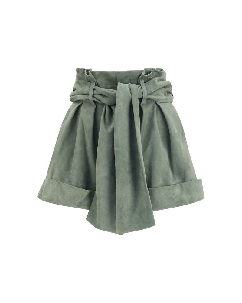 Balmain – Shorts Vita Alta in Suede Verde Salvia