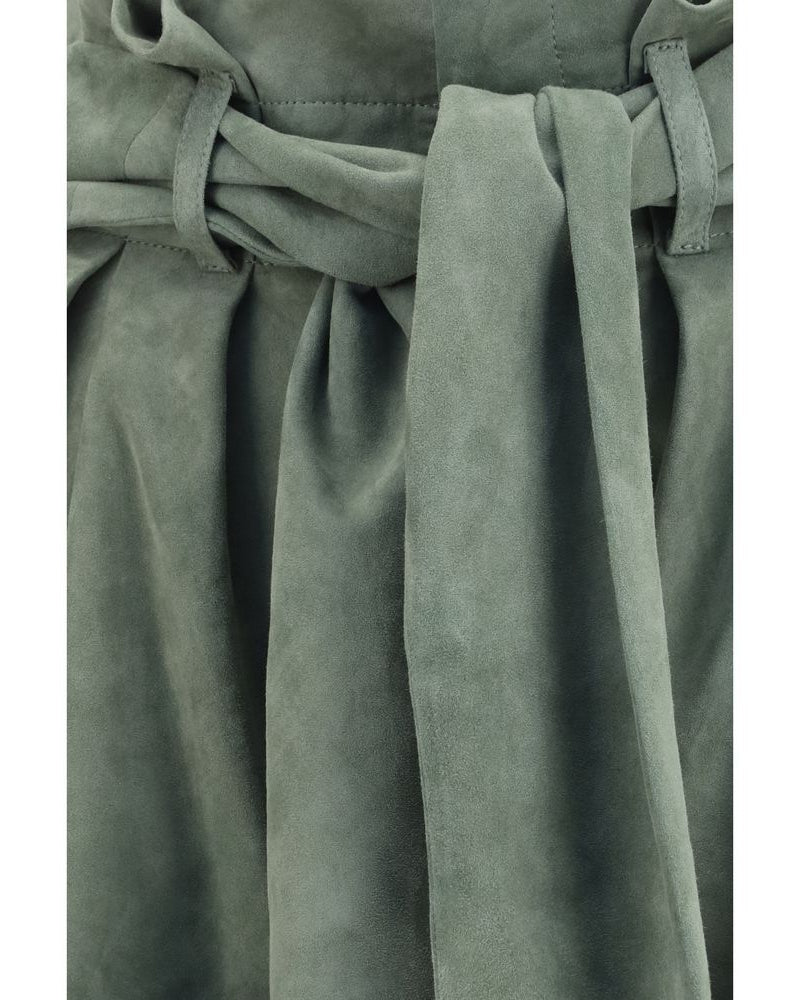 Balmain – Shorts Vita Alta in Suede Verde Salvia