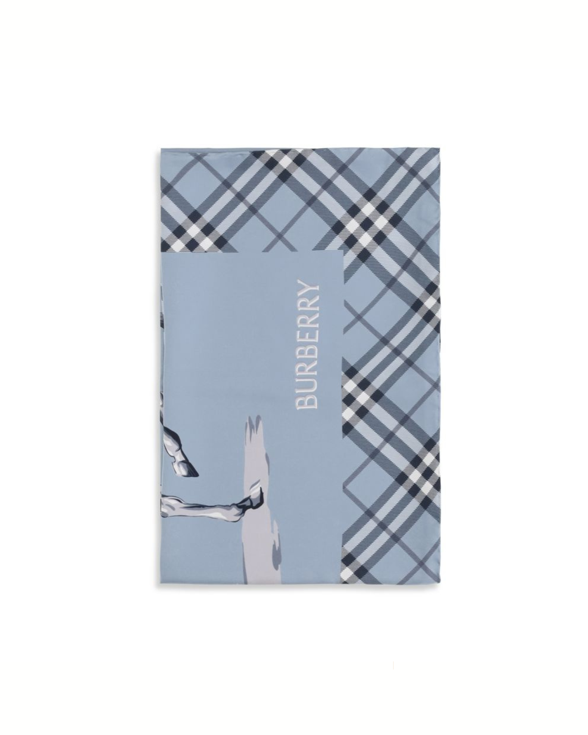 Burberry - Archive Knight Foulard in Seta Azzurro con Motivo Check