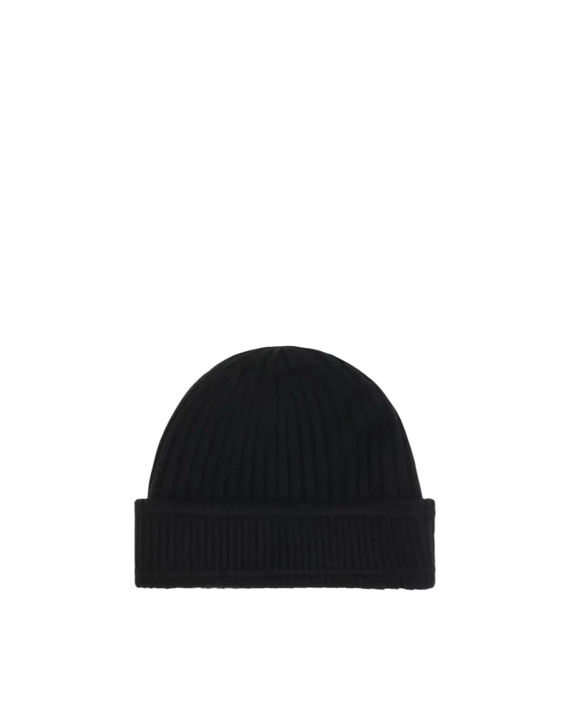 Burberry – Beanie in Lana Merino Nero con Logo Patch