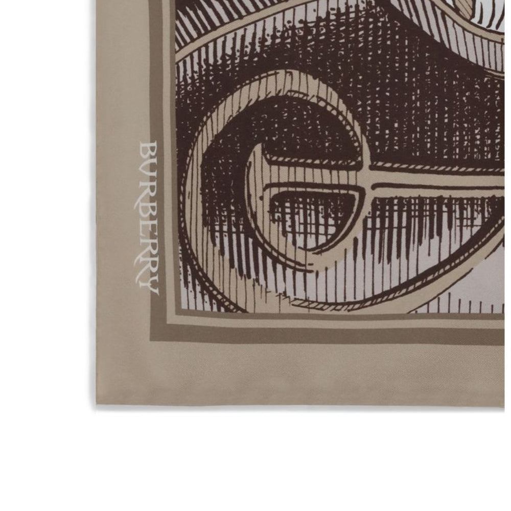 Burberry – Sciarpa Quadrata in Seta Beige con Stampa Mitologica "Mythical Creatures"