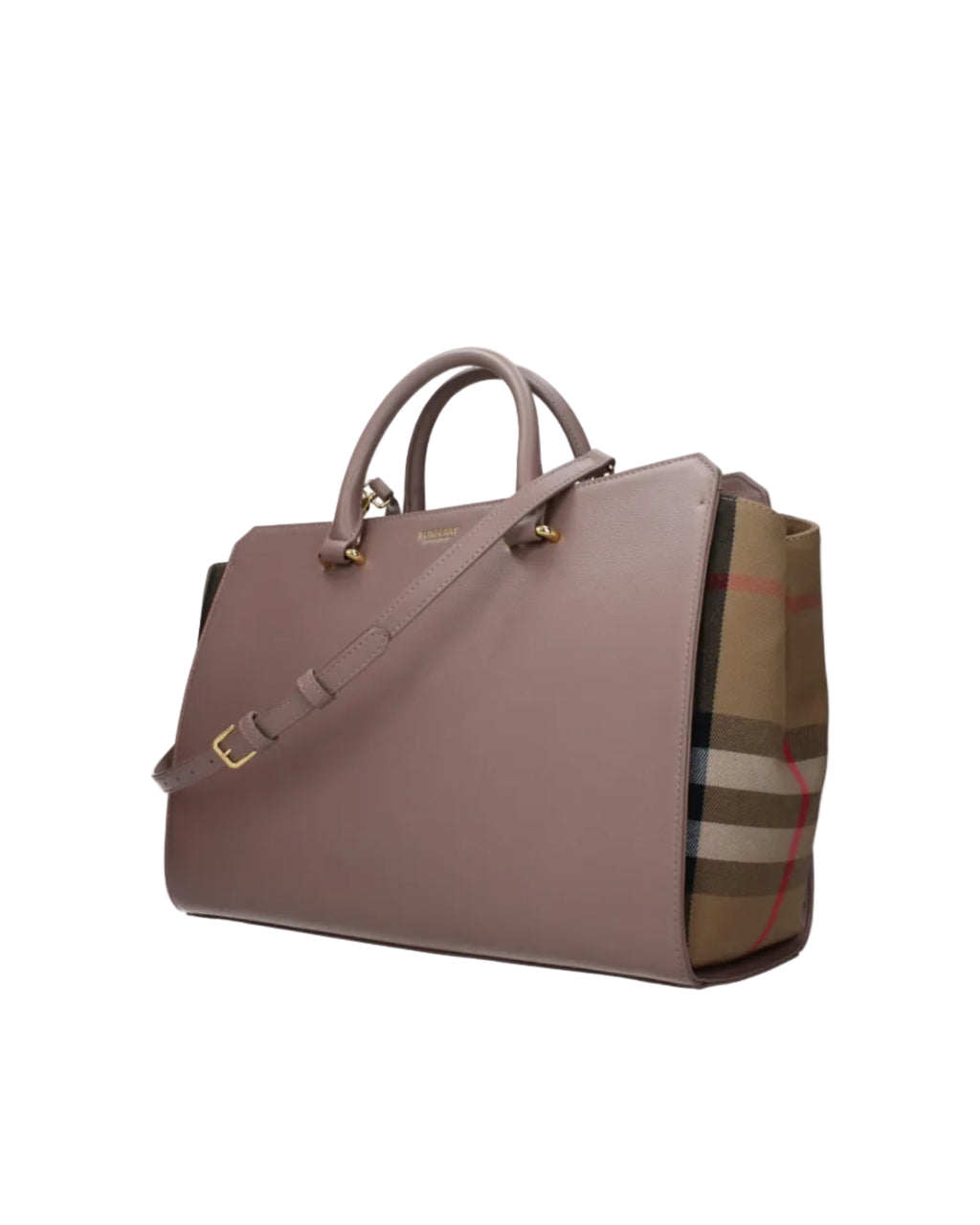 Burberry – Borsa Tote Media Check & Leather Dusty Rose