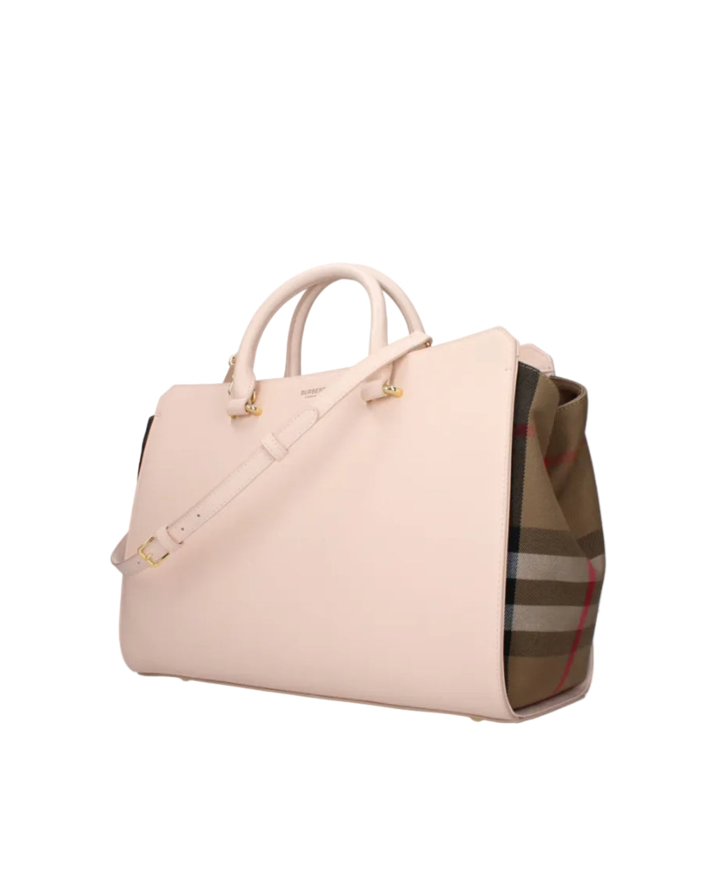 Burberry – Borsa Tote Media Check & Leather Soft Pink