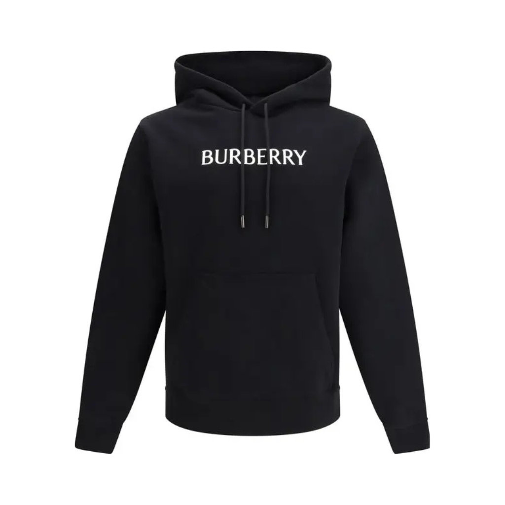 Burberry – Felpa con Cappuccio Nera con Logo Burberry Bianco - Men