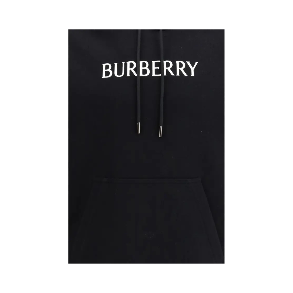 Burberry – Felpa con Cappuccio Nera con Logo Burberry Bianco - Men
