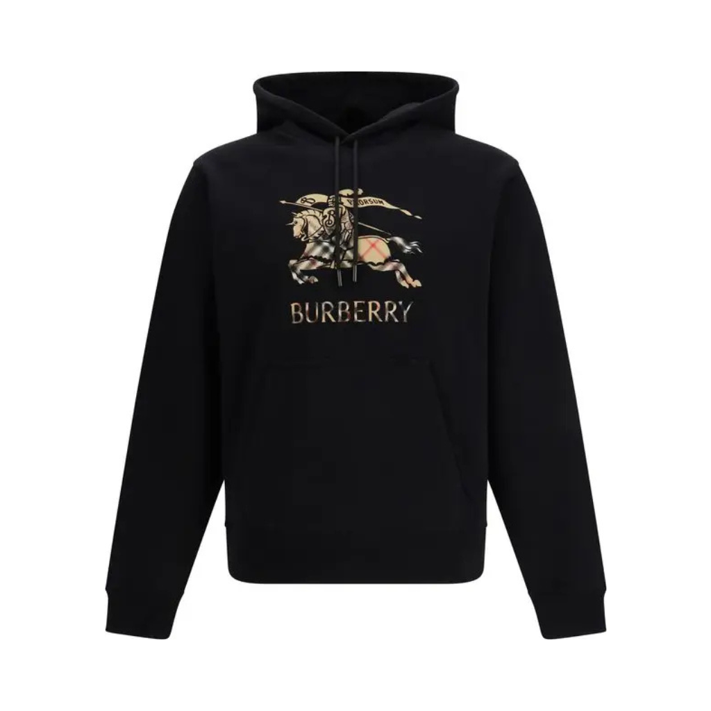 Burberry – Felpa con Cappuccio in Cotone Nero con Logo EKD -Man