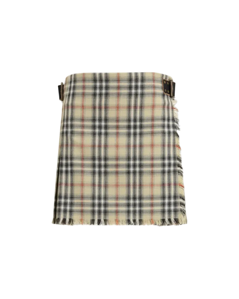 Burberry – Gonna Mini Check in Lana con Fibbie B-Motif