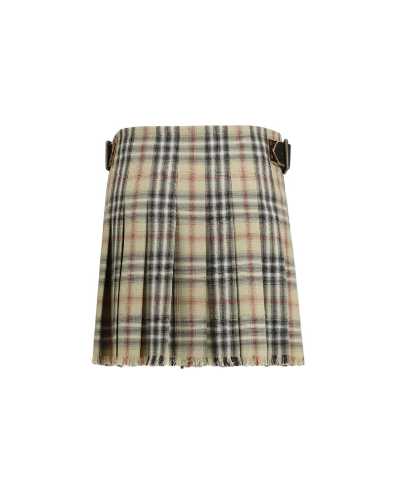 Burberry – Gonna Mini Check in Lana con Fibbie B-Motif