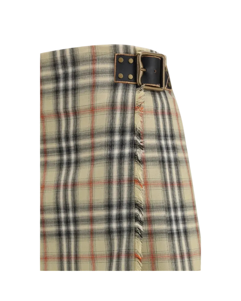 Burberry – Gonna Mini Check in Lana con Fibbie B-Motif