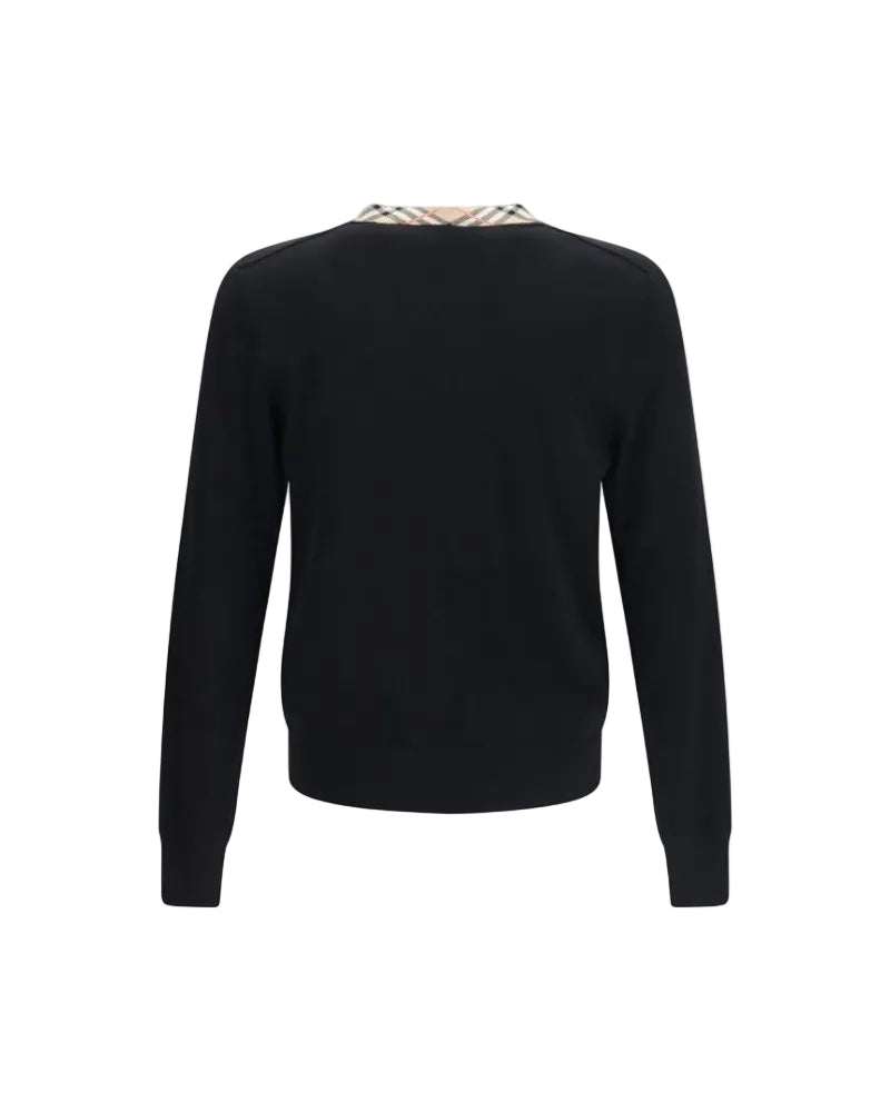 Burberry – Maglione in Lana Merino con Collo V e Dettaglio Check