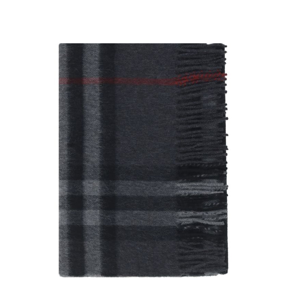 Burberry – Sciarpa Classica in Cashmere a Quadri Antracite e Neri con Dettagli Rossi
