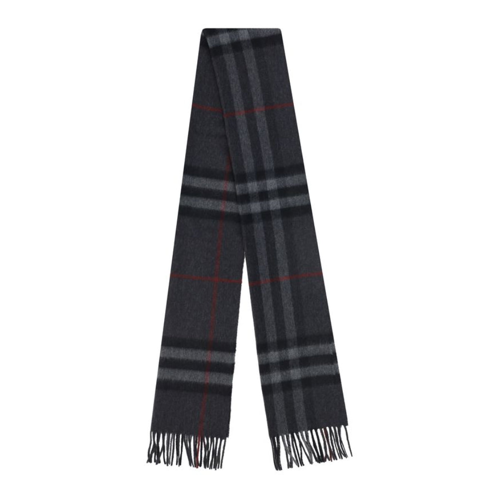 Burberry – Sciarpa Classica in Cashmere a Quadri Antracite e Neri con Dettagli Rossi