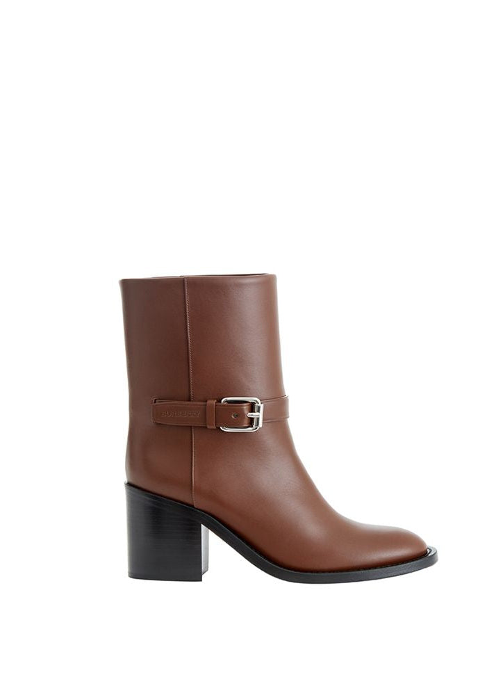 Burberry – Stivaletti Ankle Boots in Pelle Marrone con Cinturino