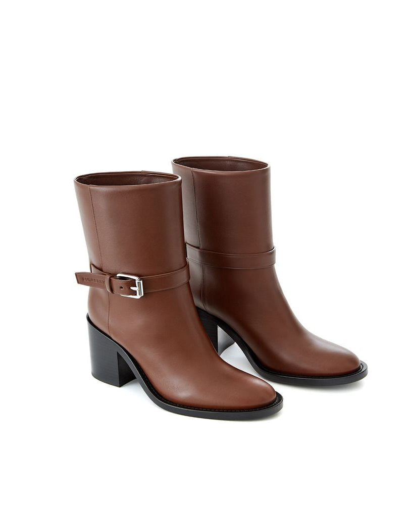Burberry – Stivaletti Ankle Boots in Pelle Marrone con Cinturino