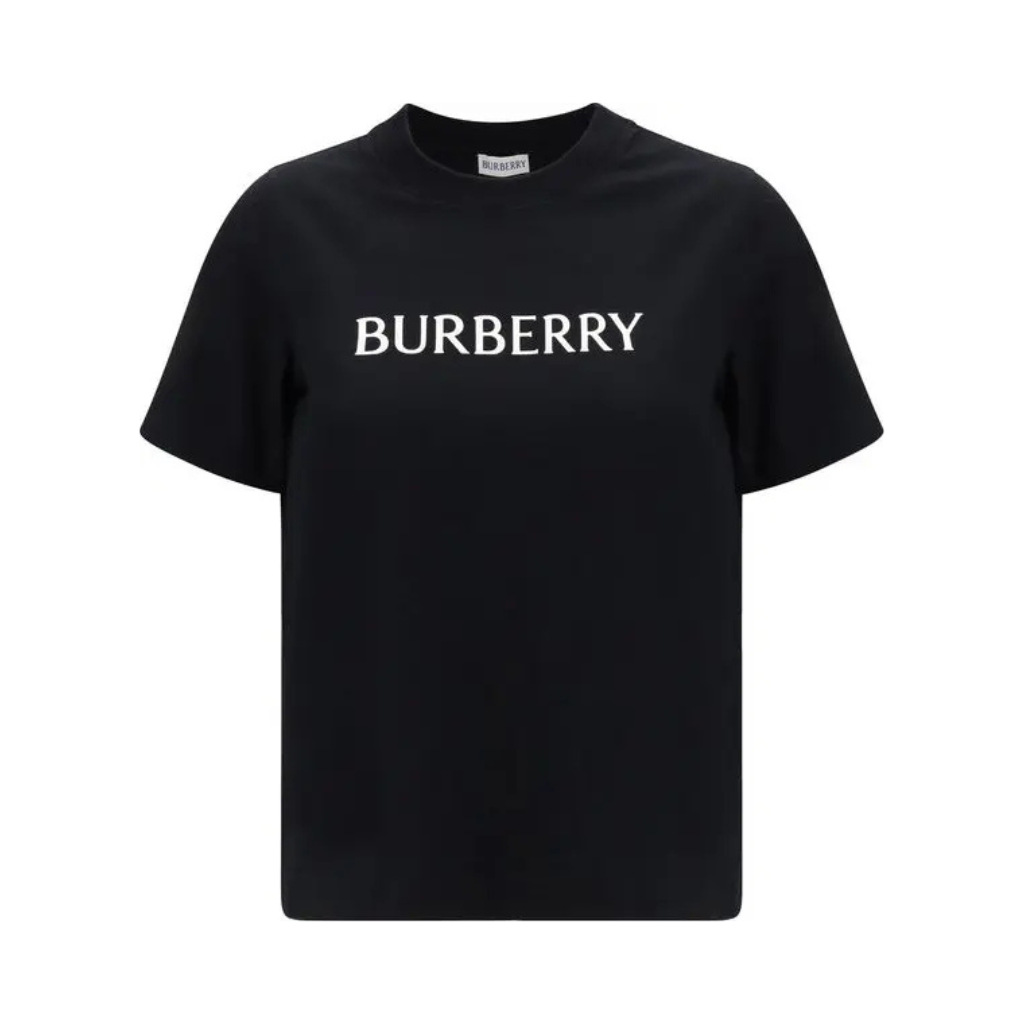 Burberry - T-shirt Black Cotton con Logo Bianco Frontale - women