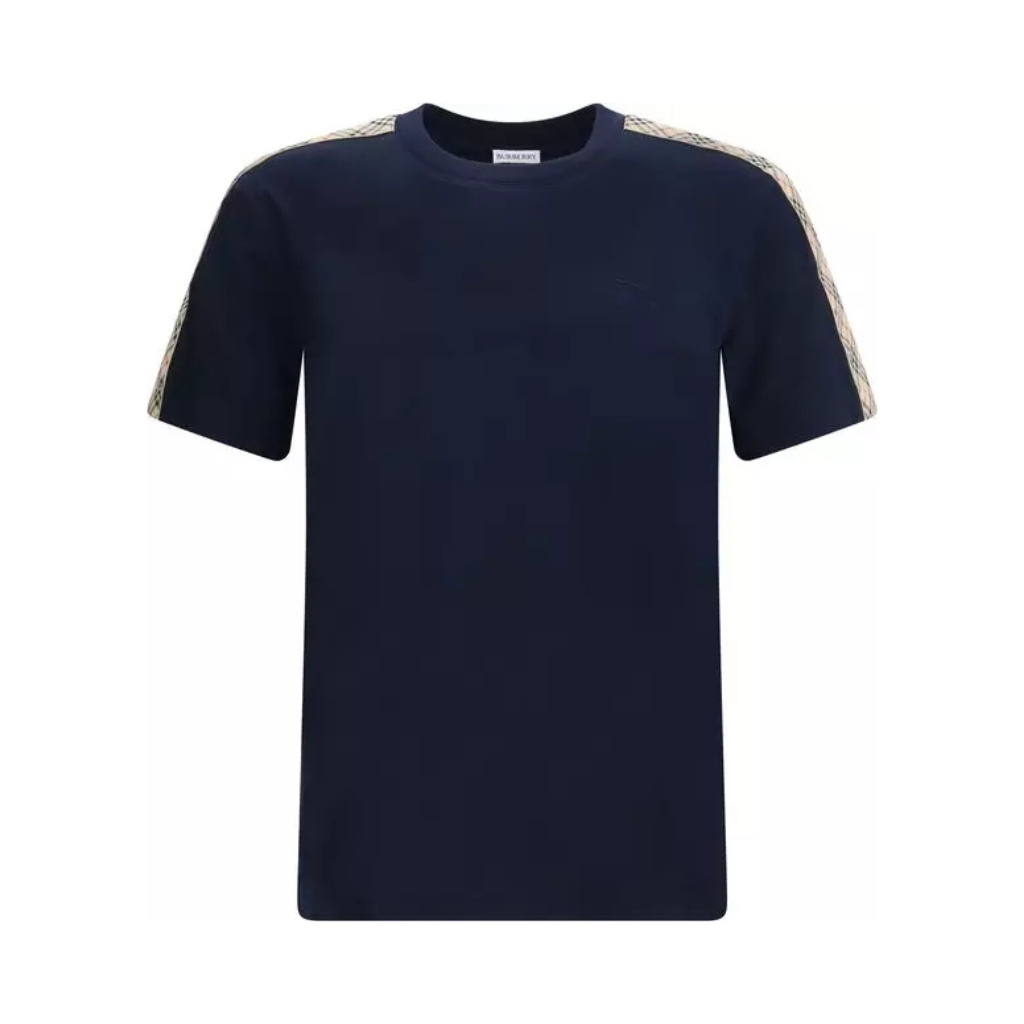 Burberry – T-shirt Blu Navy con Inserti Vintage Check sulle Spalle