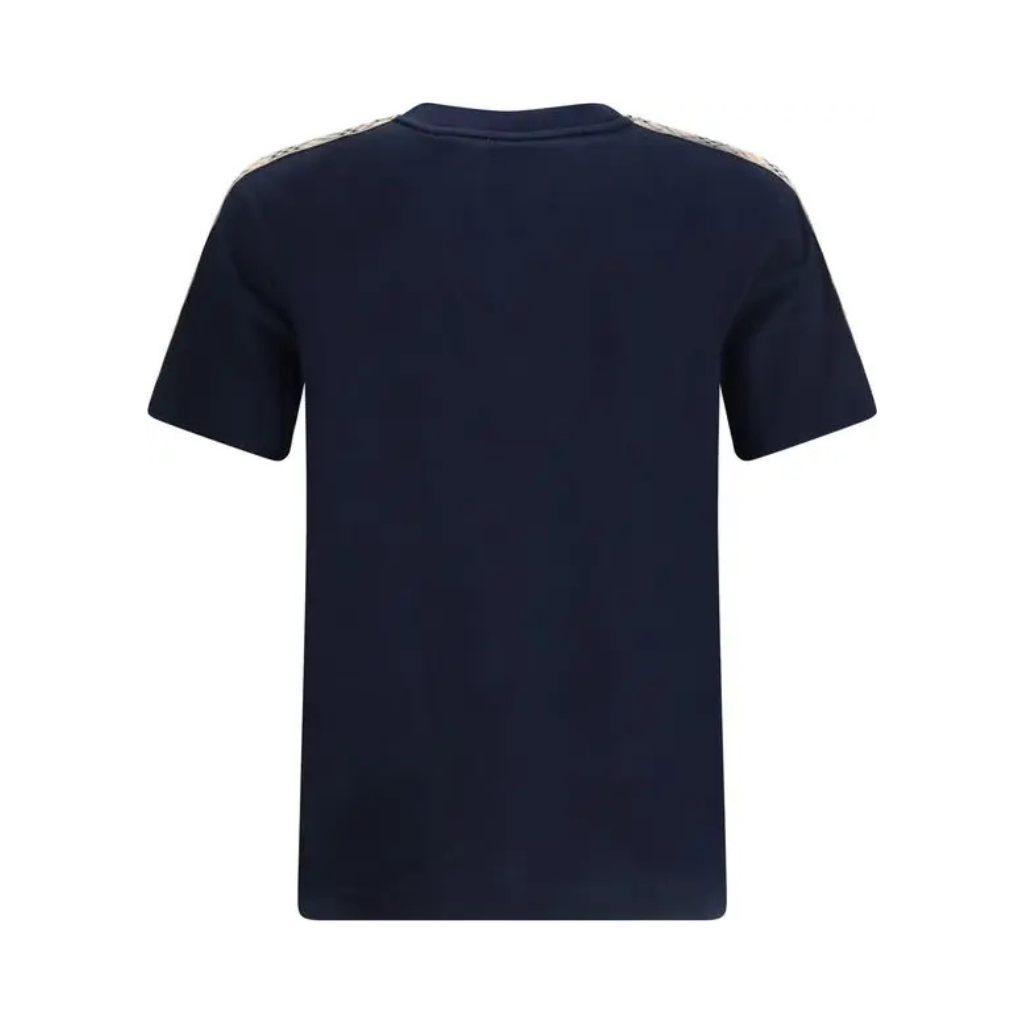 Burberry – T-shirt Blu Navy con Inserti Vintage Check sulle Spalle
