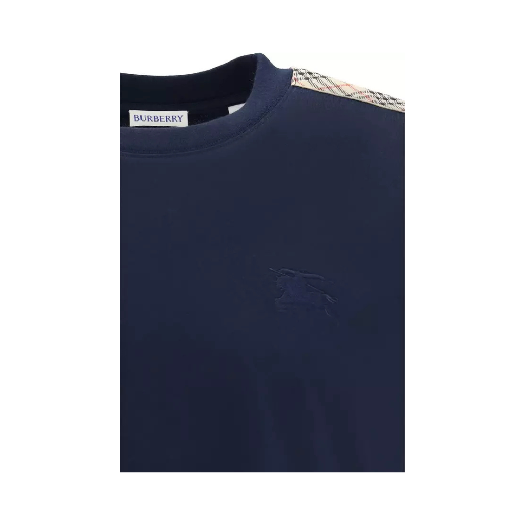 Burberry – T-shirt Blu Navy con Inserti Vintage Check sulle Spalle