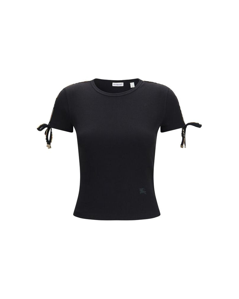 Burberry – T-shirt in Cotone con Dettagli Check e Fiocchi