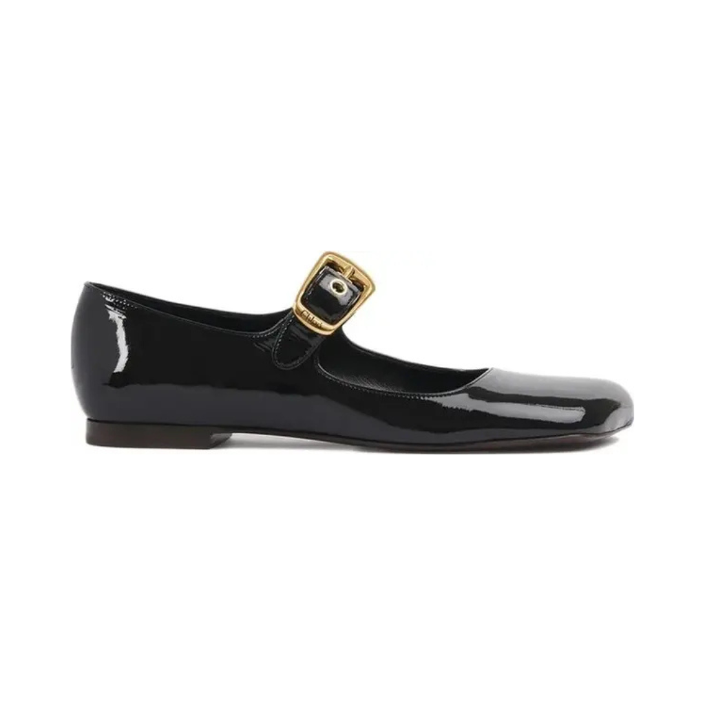 Chloé - Women's Black Calfskin Ballet Flats - Gold Buckle Edition