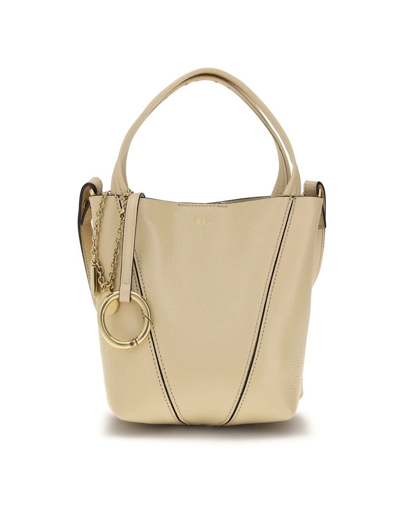 Chloé – Borsa Spin Mini in Pelle Martellata Avorio con Charm Dorato