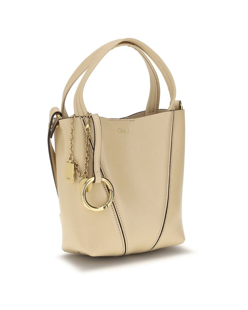 Chloé – Borsa Spin Mini in Pelle Martellata Avorio con Charm Dorato