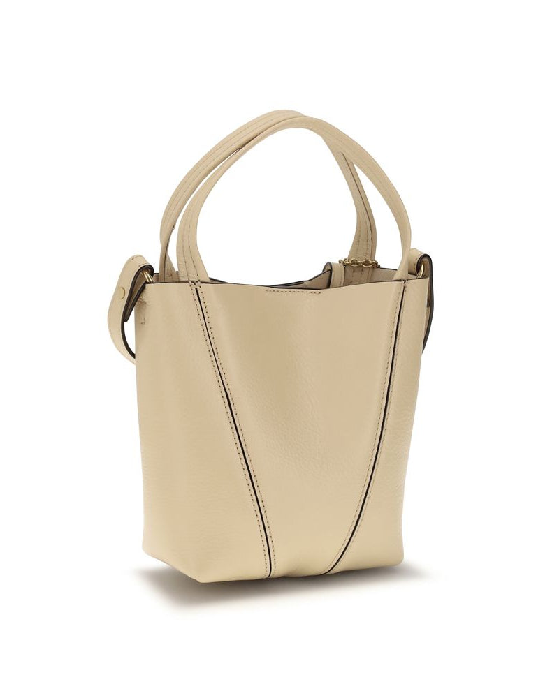 Chloé – Borsa Spin Mini in Pelle Martellata Avorio con Charm Dorato