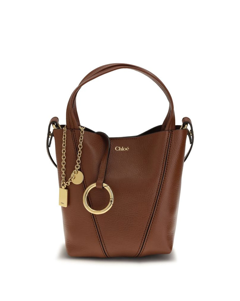 Chloé – Borsa Spin Mini in Pelle Martellata Marrone Cognac