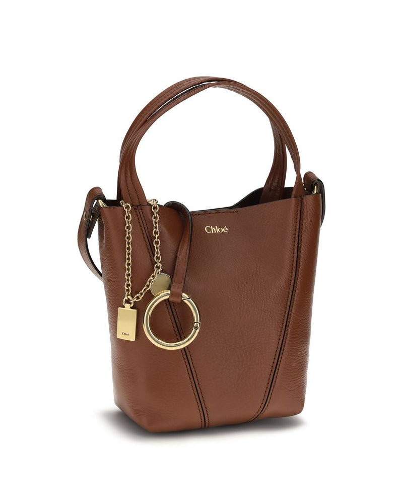 Chloé – Borsa Spin Mini in Pelle Martellata Marrone Cognac