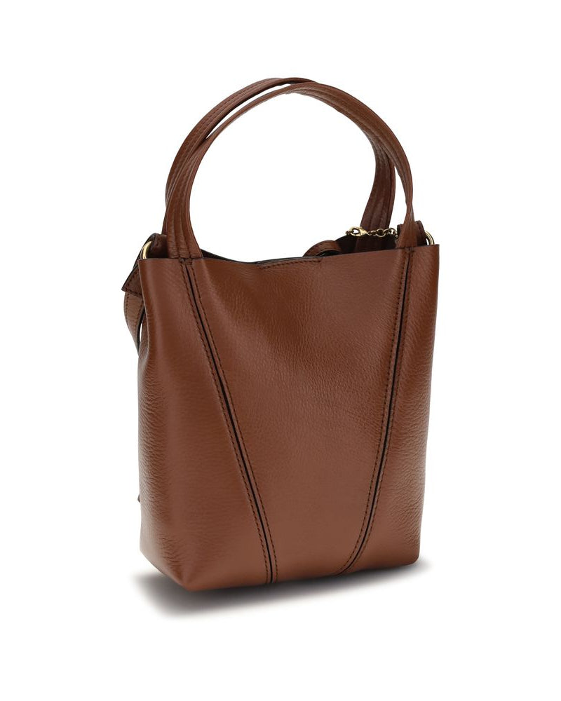 Chloé – Borsa Spin Mini in Pelle Martellata Marrone Cognac