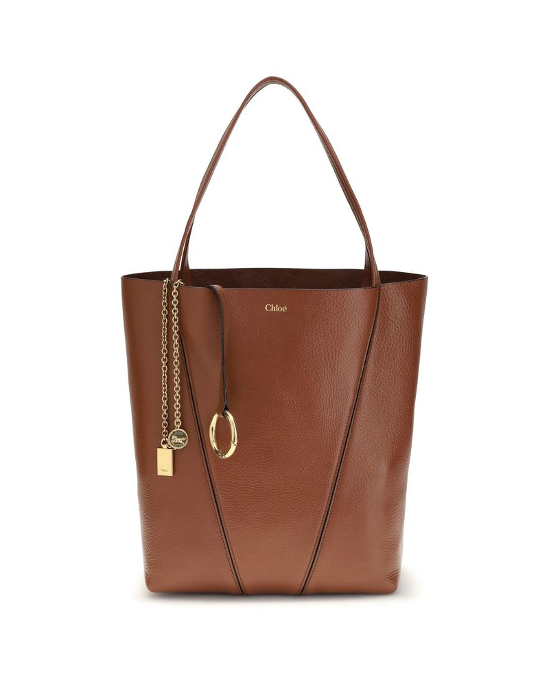 Chloé – Borsa Spin in Pelle Martellata Marrone con Charm Logo