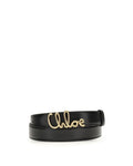 Chloé – Cintura Iconic in Pelle Nera con Fibbia Logo Dorata