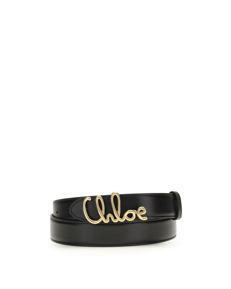 Chloé – Cintura Iconic in Pelle Nera con Fibbia Logo Dorata