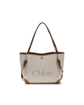 Chloé - Clover Tote Bag in Canvas Naturale e Pelle Marrone