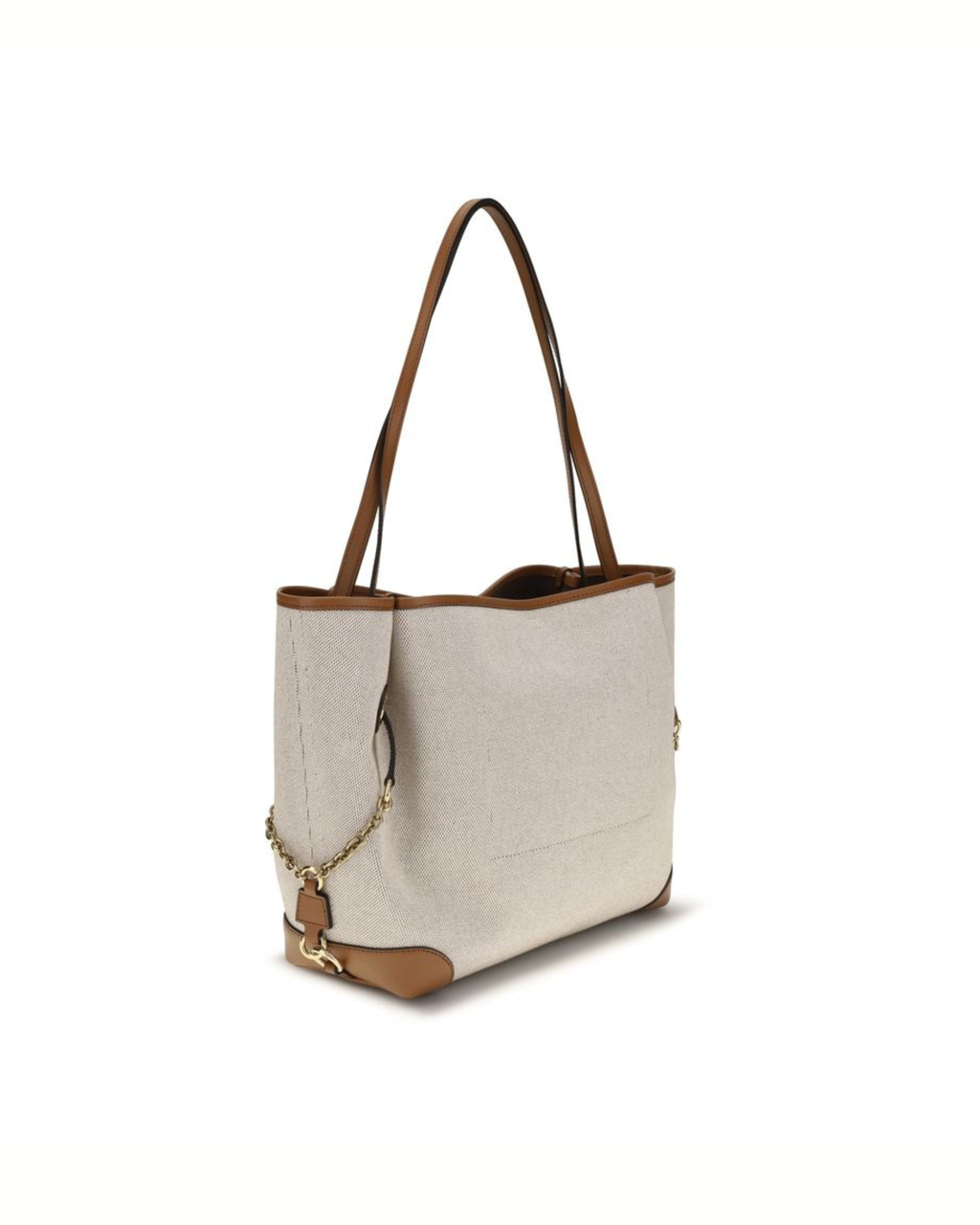 Chloé - Clover Tote Bag in Canvas Naturale e Pelle Marrone