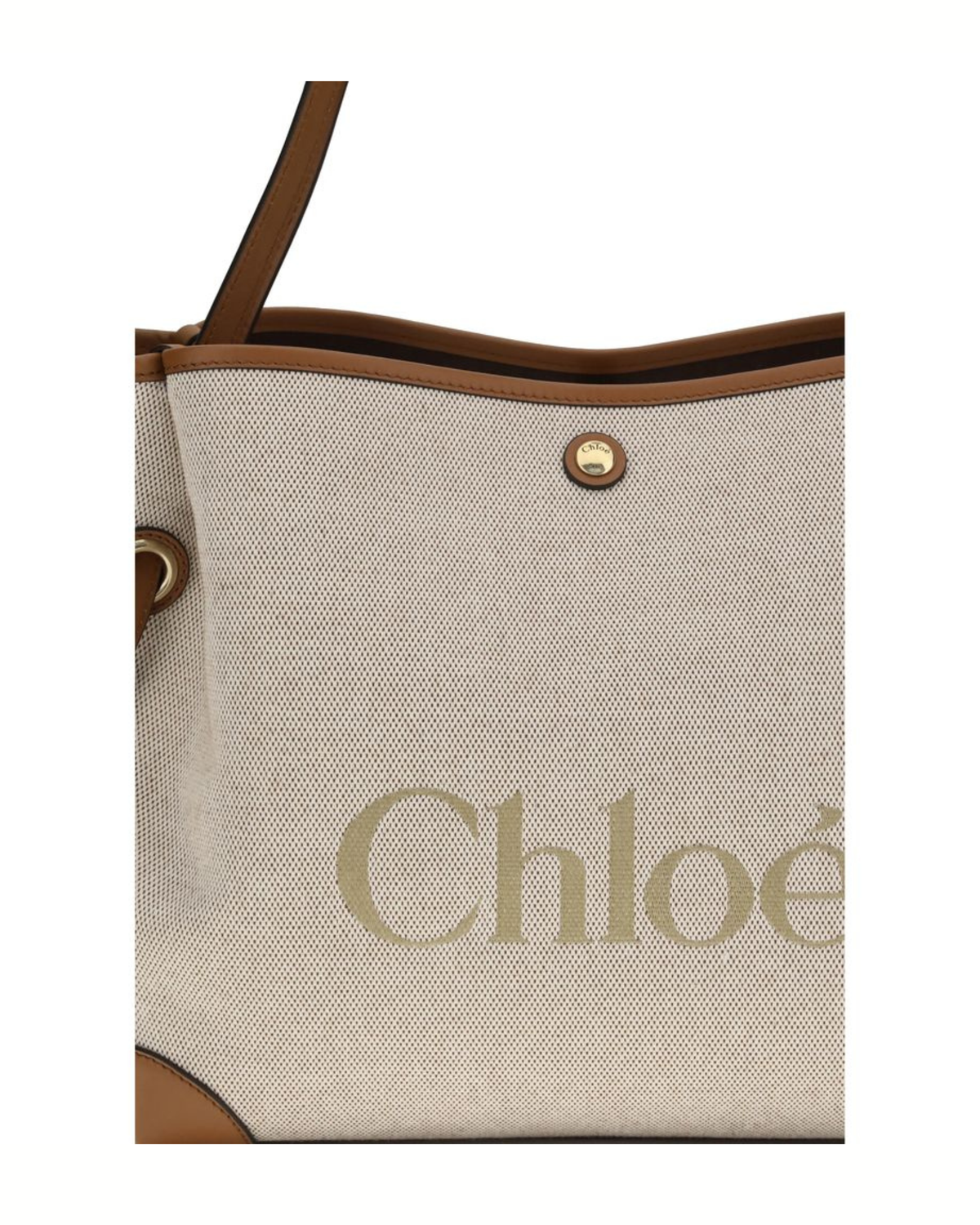 Chloé - Clover Tote Bag in Canvas Naturale e Pelle Marrone