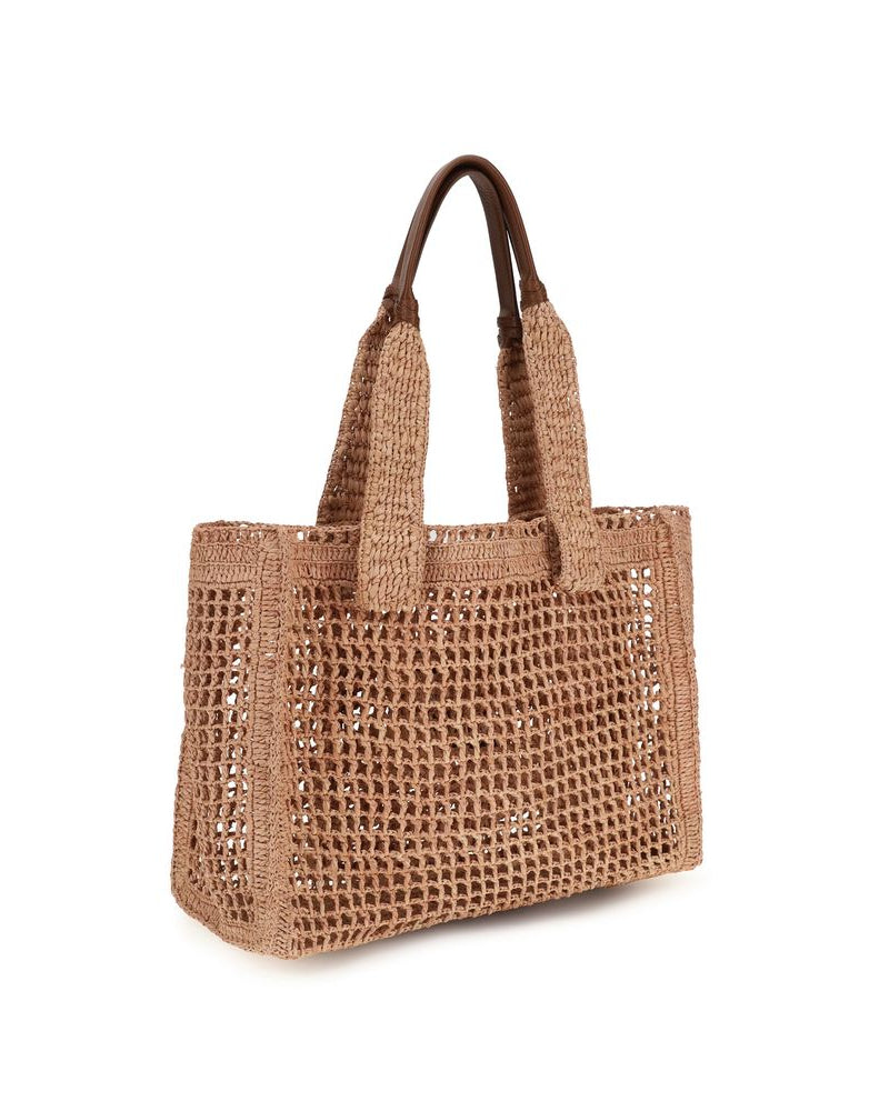 Chloé – East-West Summer Banana Tote Bag in Raffia Naturale con Logo Chloé
