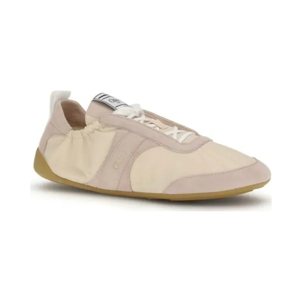 Chloé "Kick" Sneakers - Beige & Pink Calfskin/Suede Mix