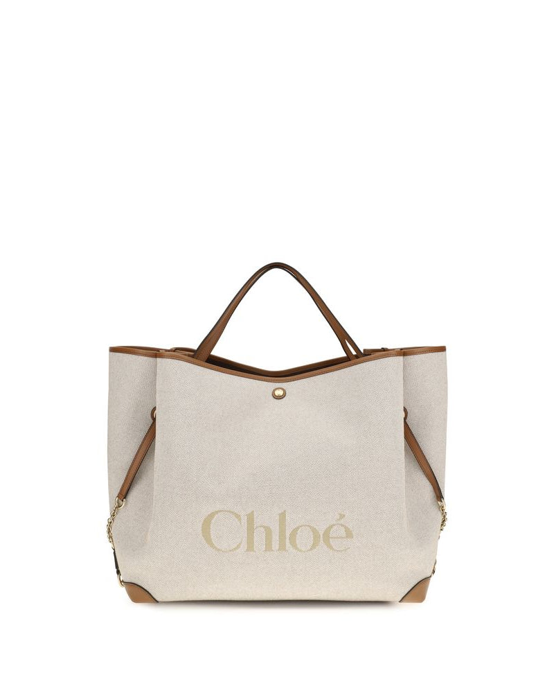 Chloé – Large Carry Tote Bag in Canvas Jacquard con Logo