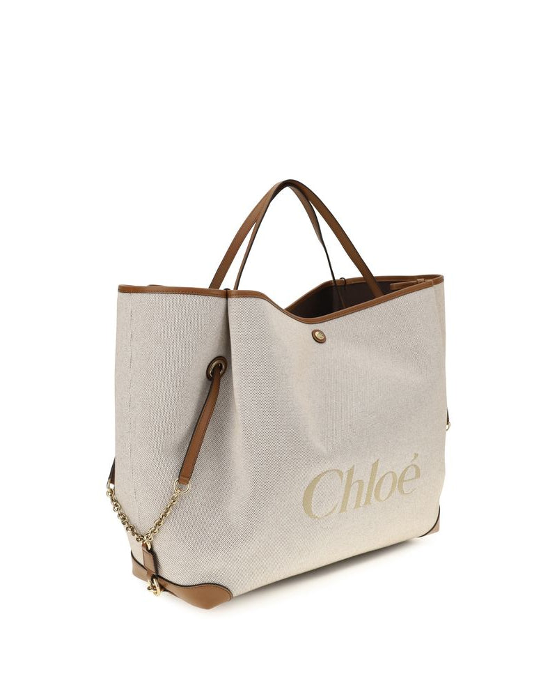 Chloé – Large Carry Tote Bag in Canvas Jacquard con Logo