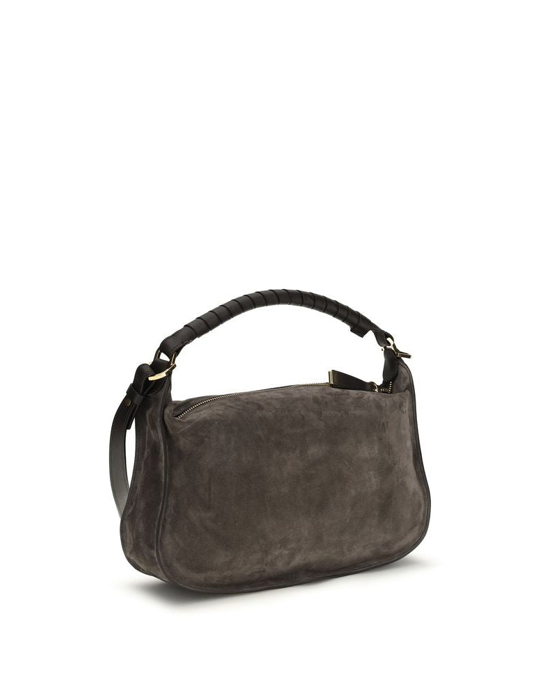 Chloé – Marcie Small Shoulder Bag in Pelle Scamosciata Grigio Fumé
