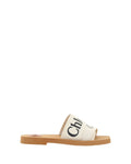 Chloé – Sandali Woody in Lino Avorio con Logo Chloé