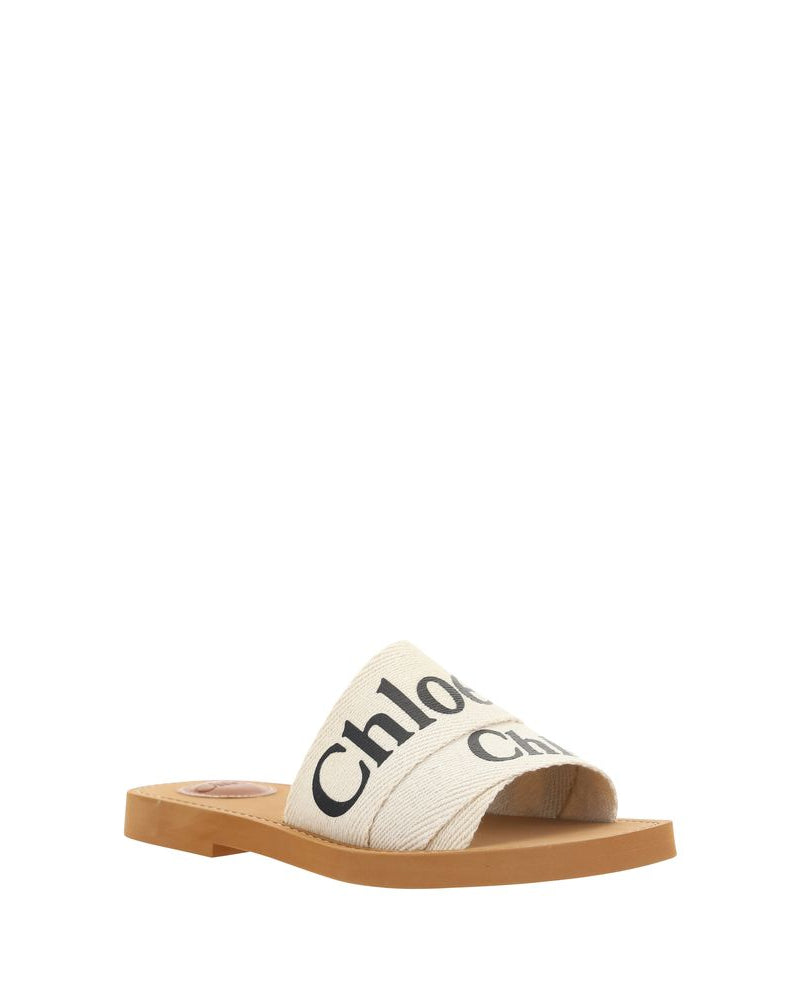 Chloé – Sandali Woody in Lino Avorio con Logo Chloé